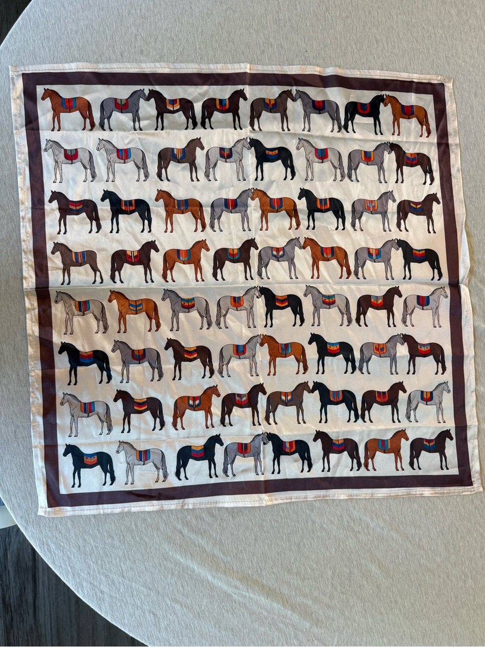Equestrian Horse-Print Scarf in Cream and Brown